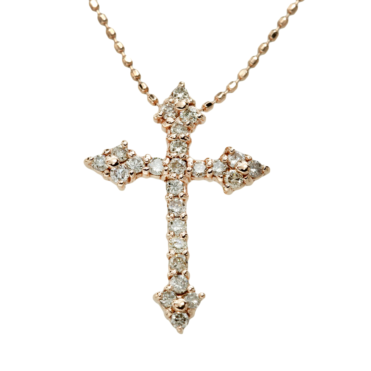新品仕上げ K10 PG 十字架 クロス モチーフ ネックレス ダイヤモンド 0.3ct 10金 ピンクゴールド ペンダント ジュエリー